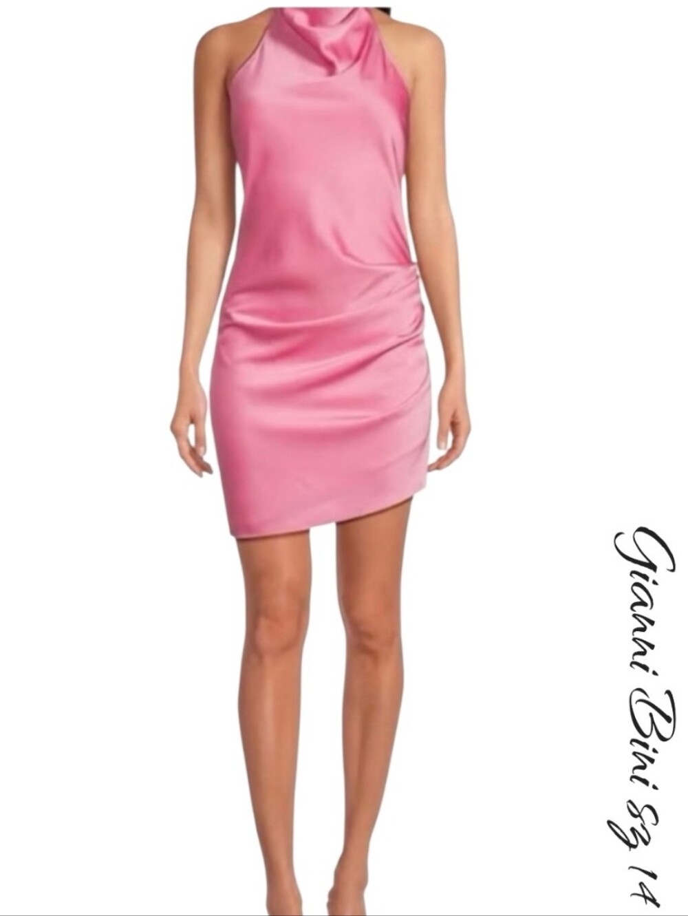 Gianni Bini Peyton Pink Satin Cowl Halter Neck Mini Dress Size 14 NWT